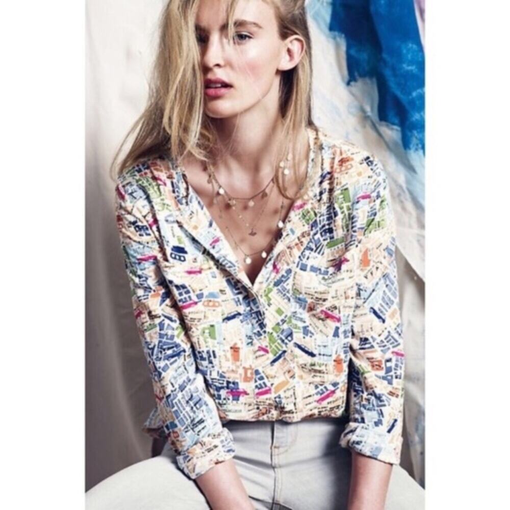 Anthropologie Maeve Cartography Button Down Top